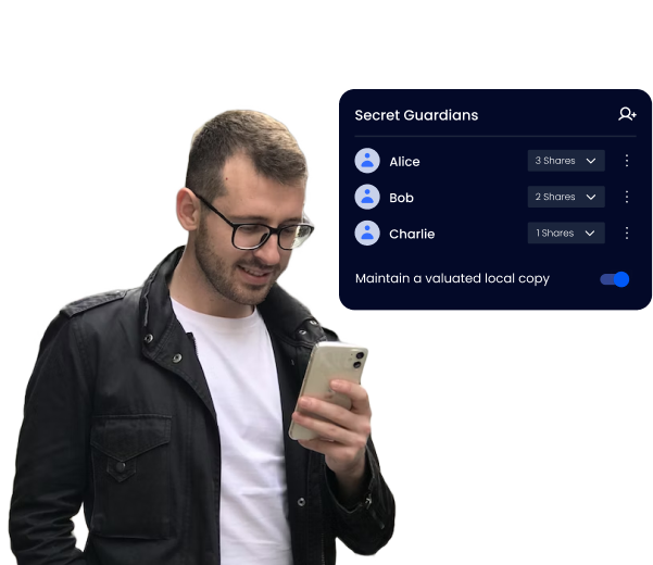 Picture of man looking at phone selecting guardians.